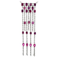 Ruby and Diamond Dangly Necklace in 18K White Gold