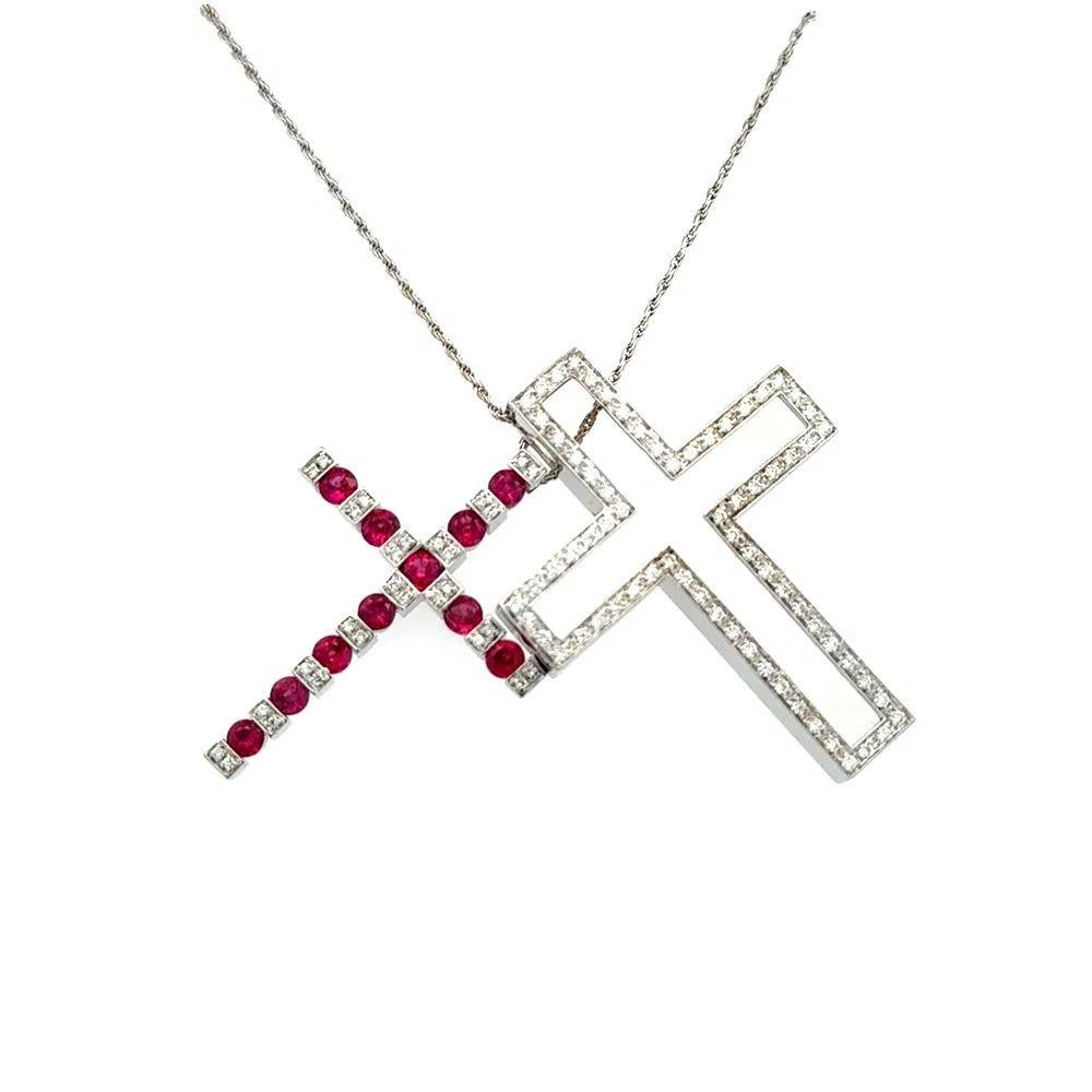 Rubí y diamante de diseño DAMIANI Collar de oro de 2 piezas con cruz insertada en Excelente estado para la venta en Montreal, QC