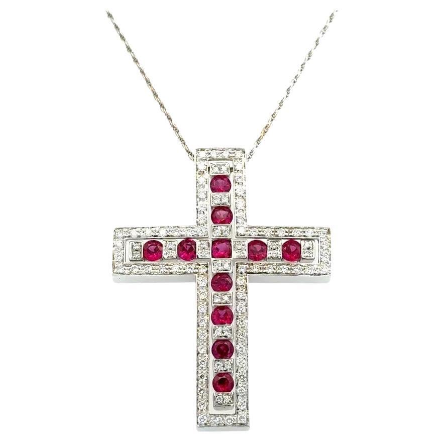 Ruby and Diamond Designer DAMIANI Gold 2 Piece Insert Cross Necklace