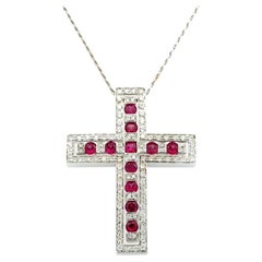 Ruby and Diamond Designer DAMIANI Gold 2 Piece Insert Cross Necklace