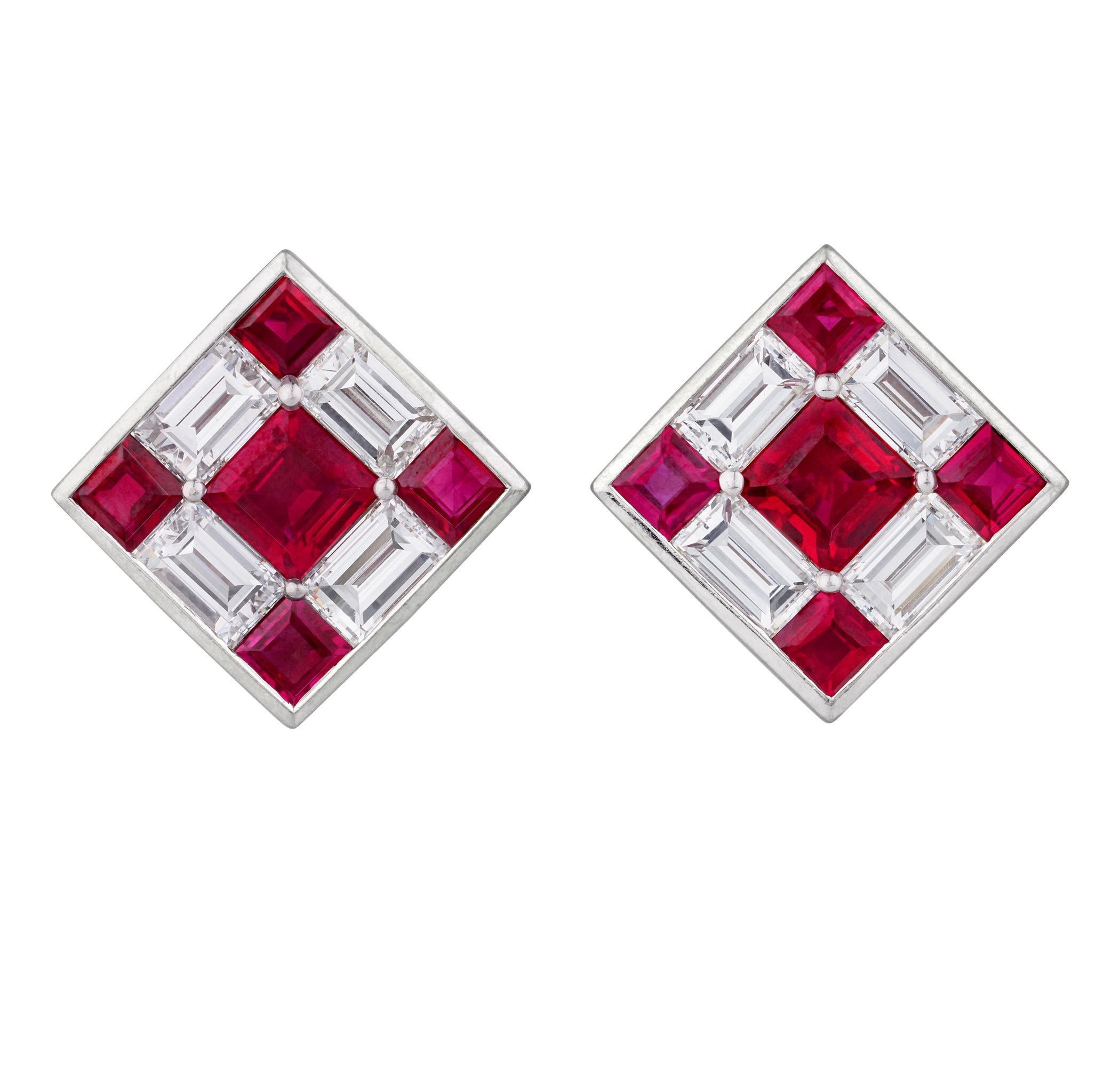 Rubin- und Diamant-Würfel-Ohrringe (Art déco) im Angebot