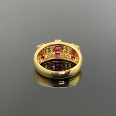 Ruby and Diamond Dome Cluster Ring in 18K Yellow Gold