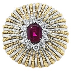 Ruby and Diamond Dome Ring in Two Tone Gold
