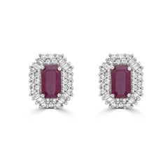 Ruby and Diamond Double Halo Stud Earrings
