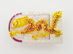 Ruby and Diamond Dragon Belt Buckle set in 18K White Gold Settings