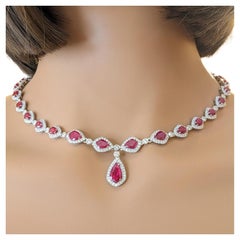Ruby and Diamond Drop Choker Necklace in 18k White Gold
