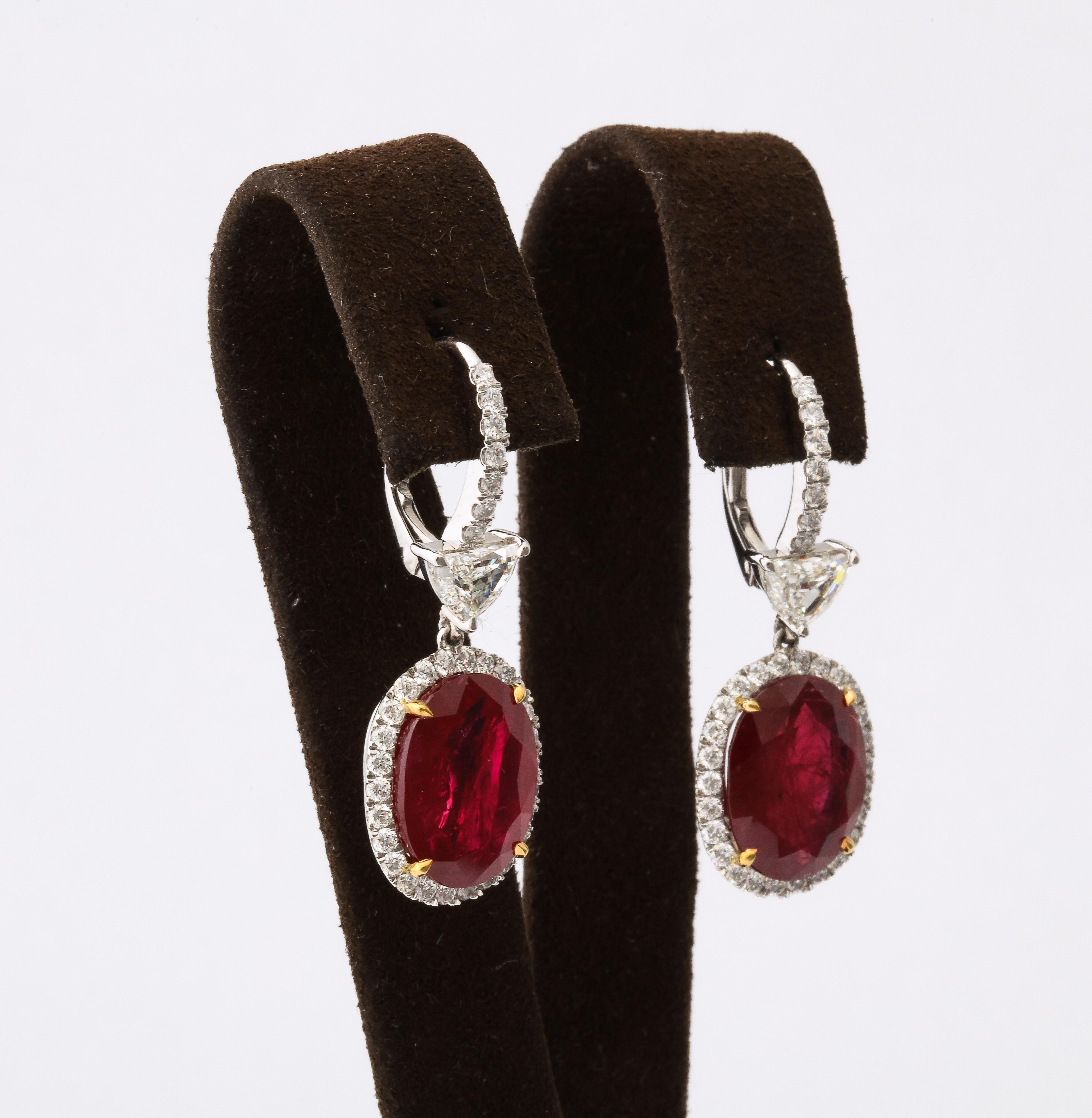 Oval Cut Ruby and Diamond Drop Dangle Earrings For Sale