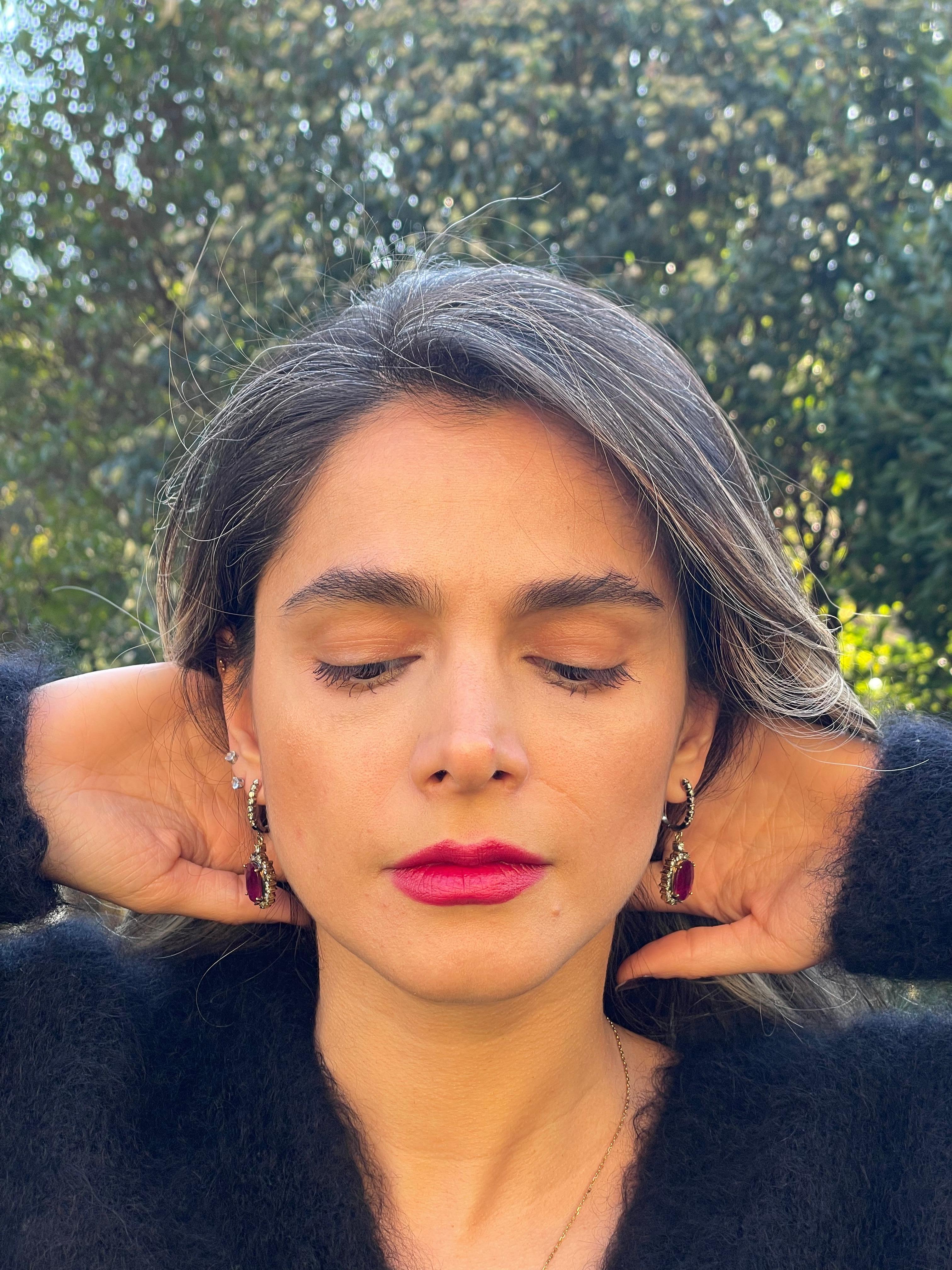Ruby and Diamond Drop Dangle Earrings in vendita 1