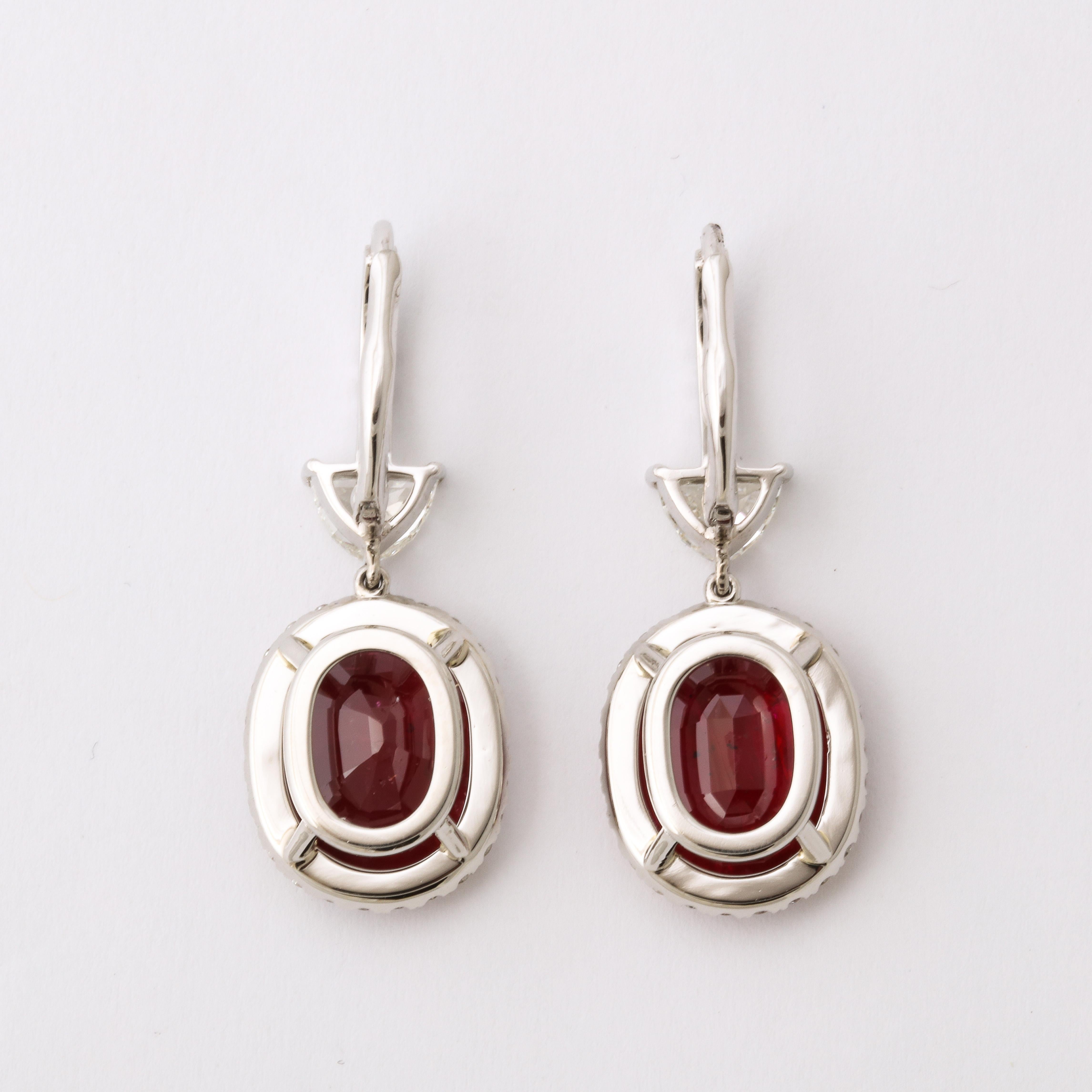 Women's Ruby and Diamond Drop Dangle Earrings For Sale