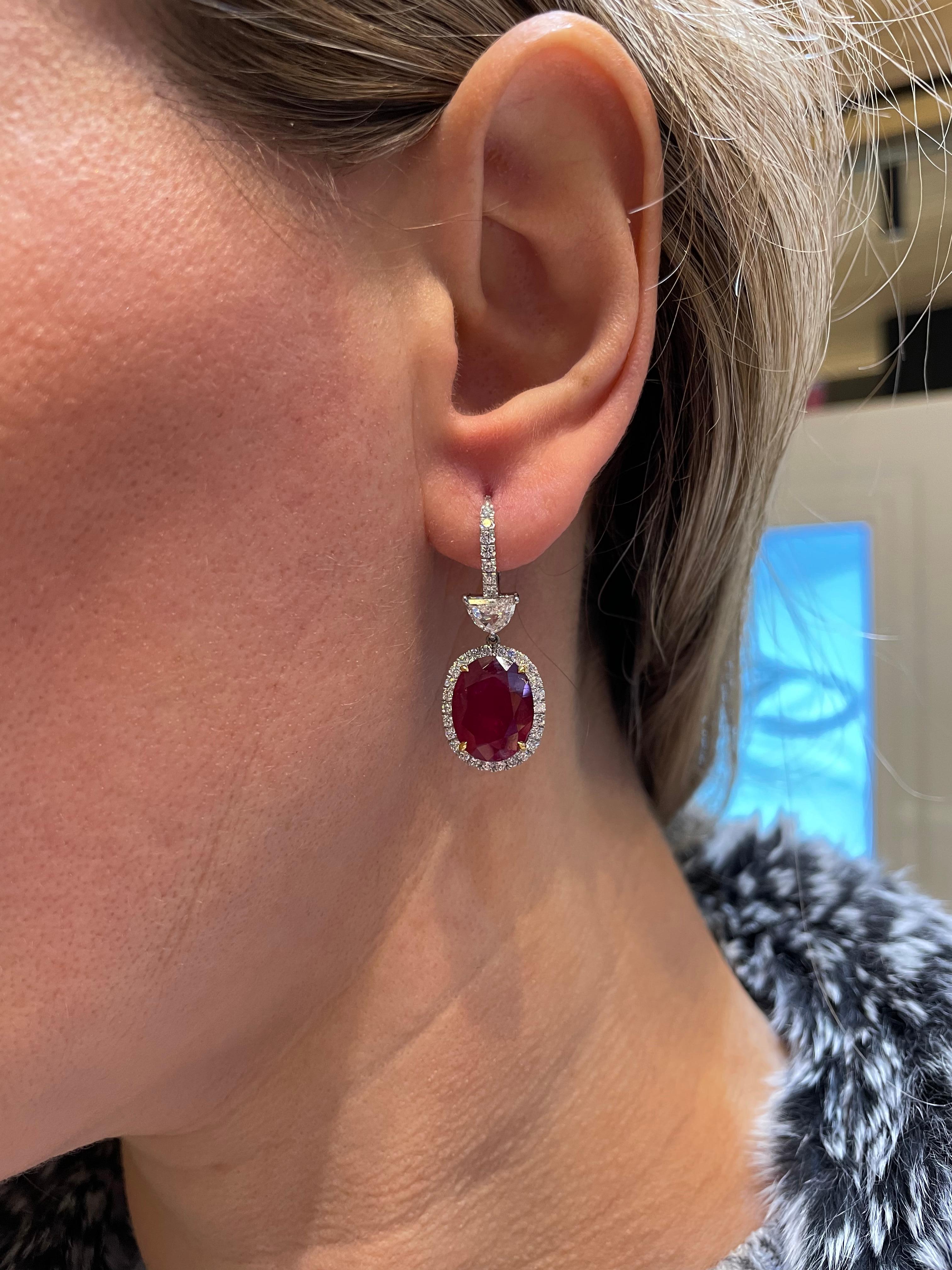Ruby and Diamond Drop Dangle Earrings For Sale 1
