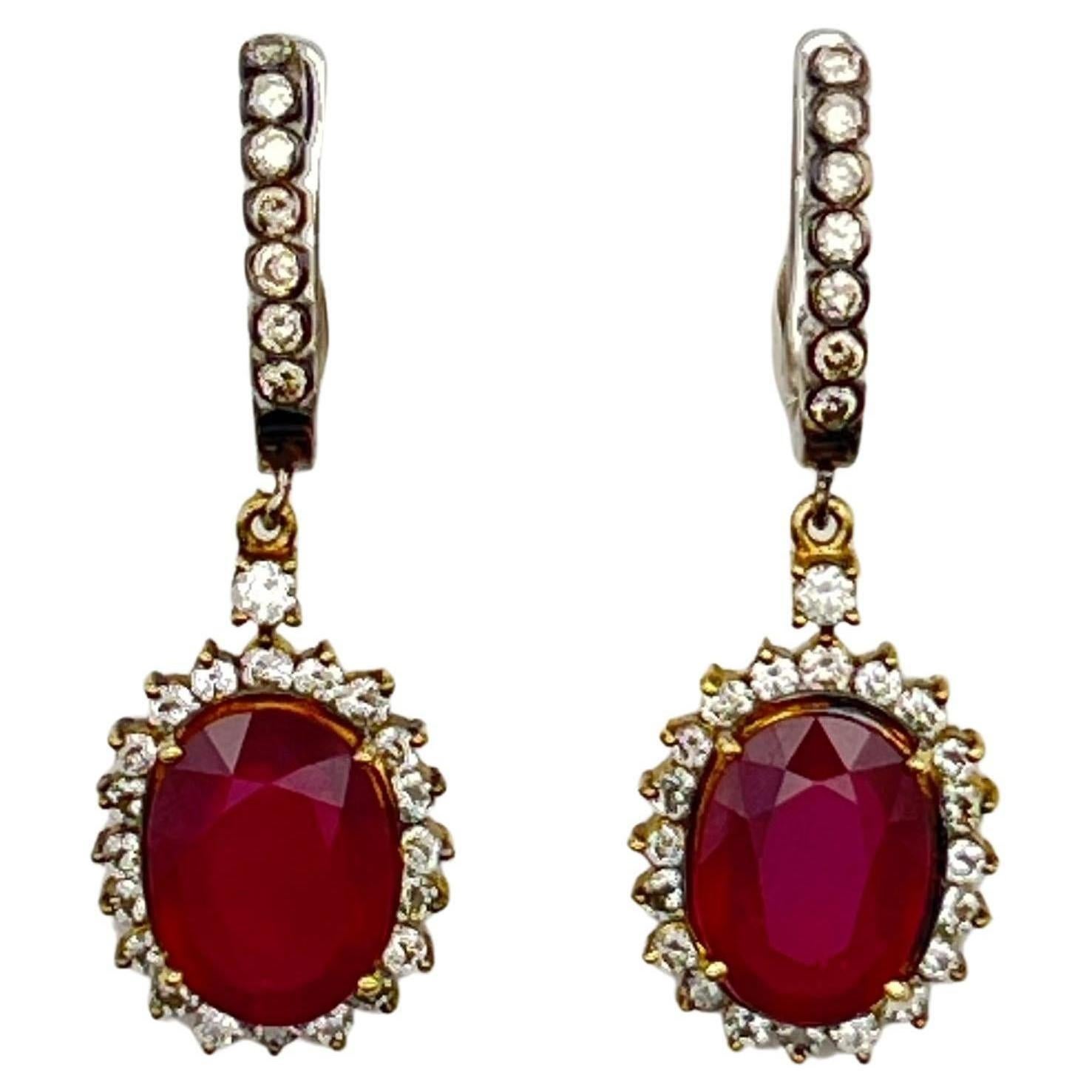 Ruby and Diamond Drop Dangle Earrings