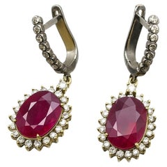 Ruby and Diamond Drop Dangle Earrings