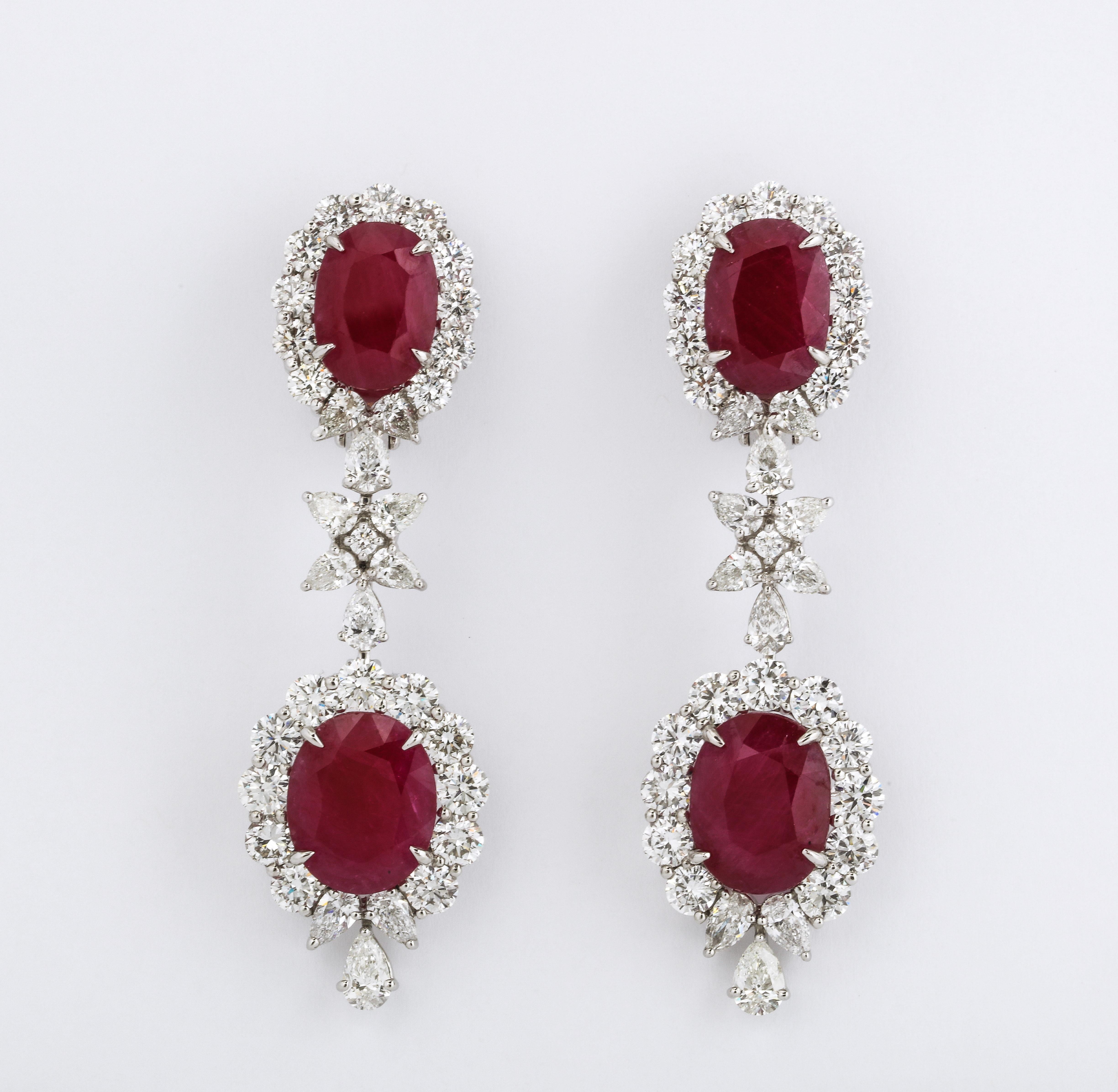 Oval Cut Ruby and Diamond Drop Earring For Sale