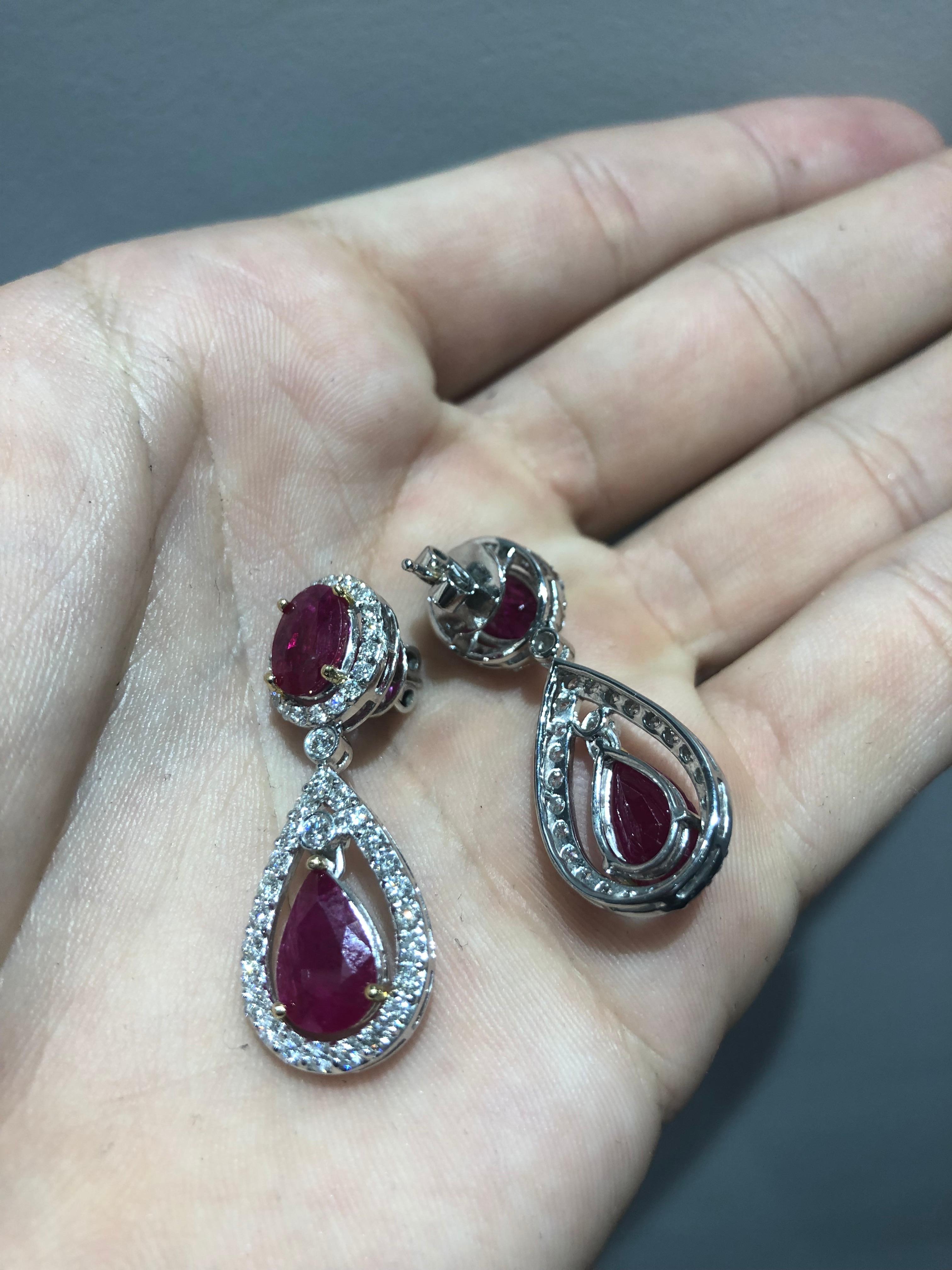 Ruby and Diamond Drop Earrings 7.67 Carats In New Condition In London, GB