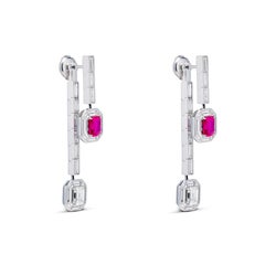 Pendientes de gota de rubíes mozambiqueños y diamantes de 2,08 quilates sin calor