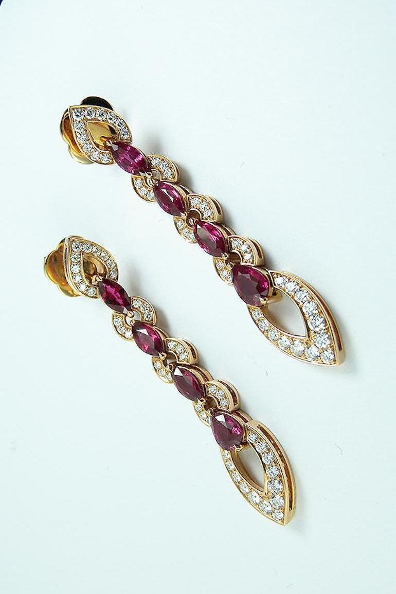 Contemporary Ruby and Diamond Drop Earrings For Sale