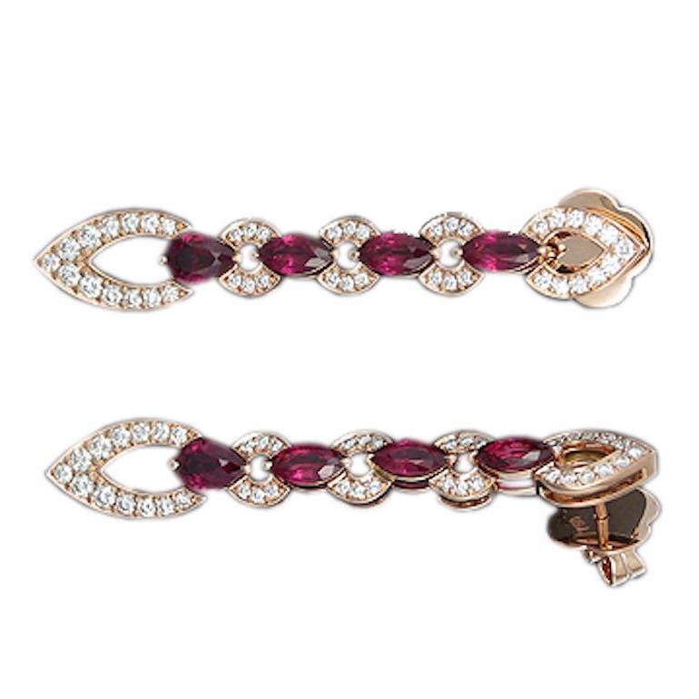 Marquise Cut Ruby and Diamond Drop Earrings For Sale