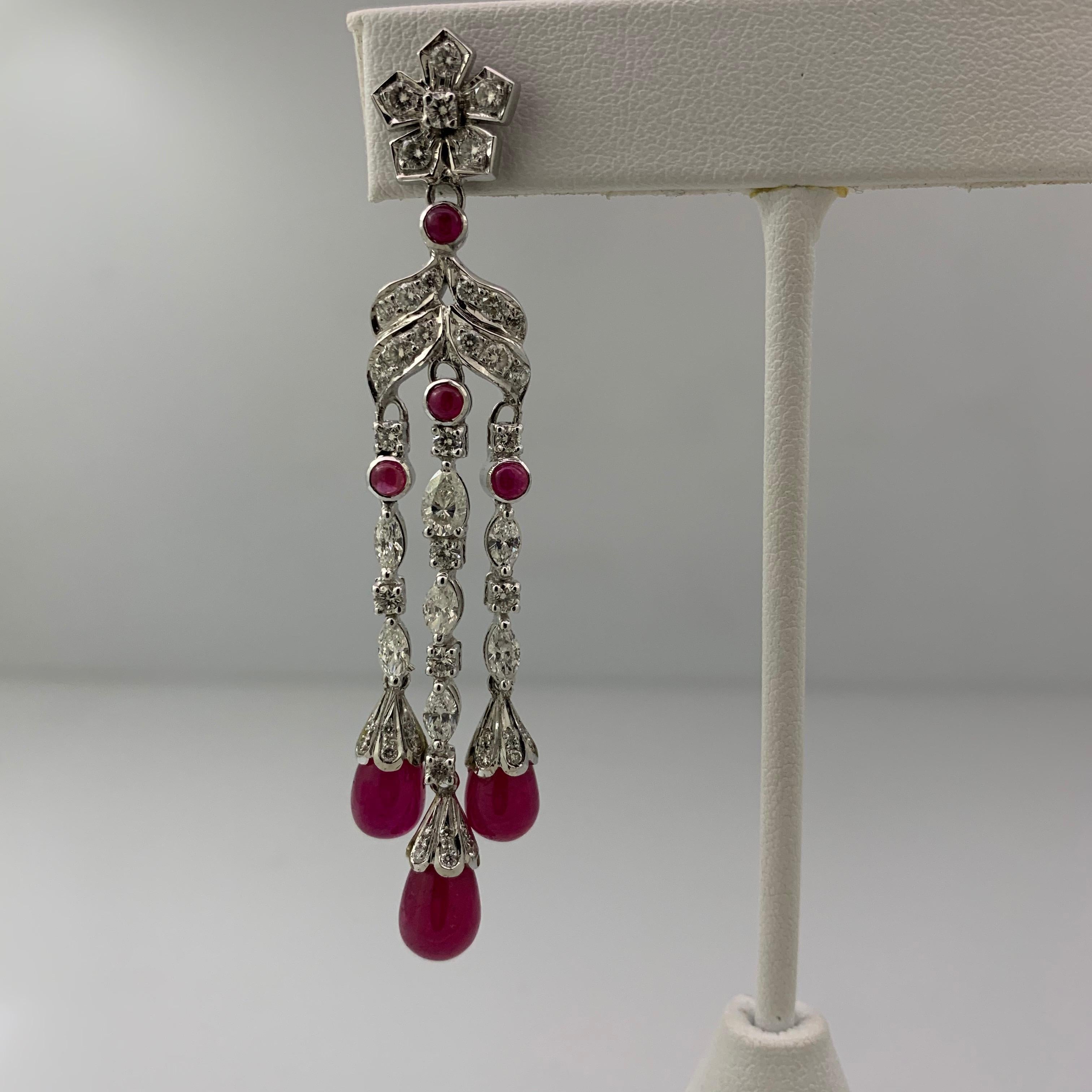 diamond and ruby drop earrings