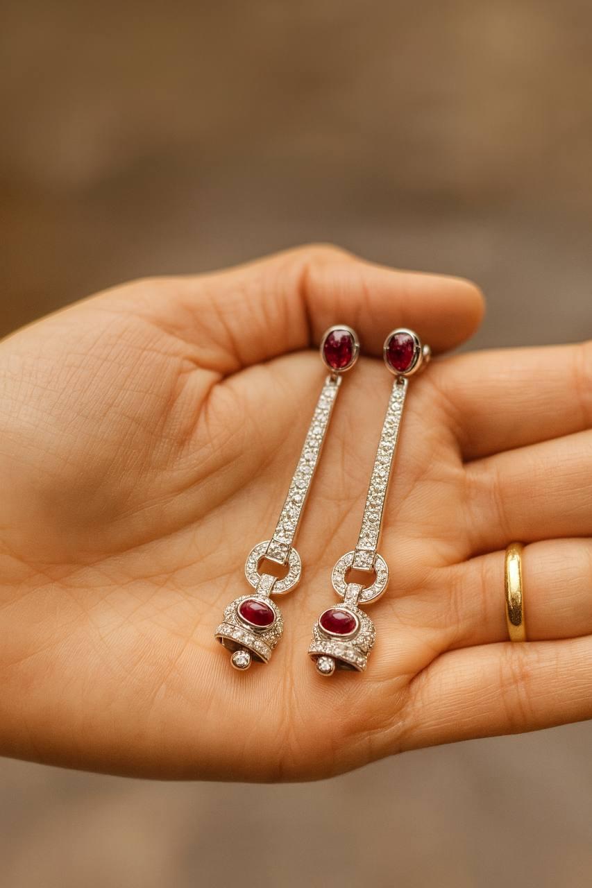 Ruby and Diamond drop earrings. In condizioni ottime in vendita a Firenze, FI