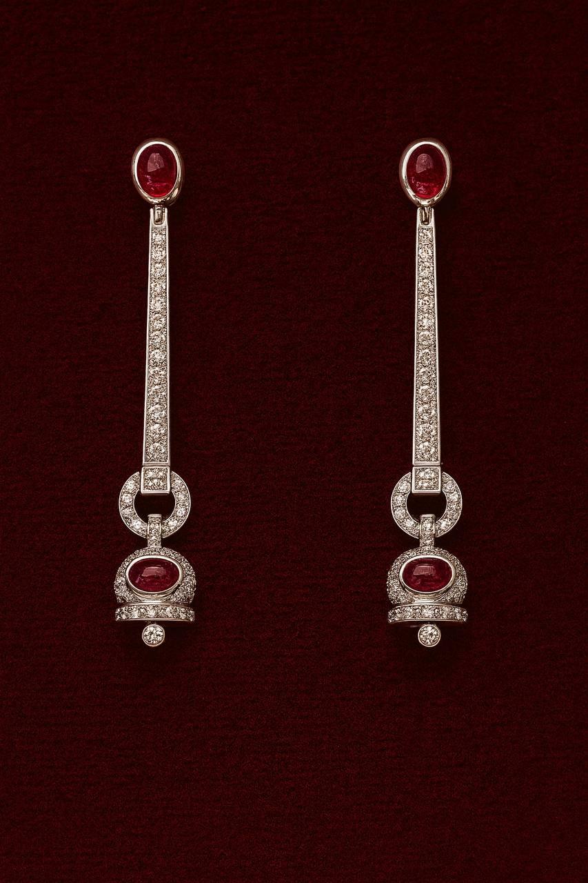 Ruby and Diamond drop earrings. in vendita 2