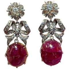 Vintage Ruby and Diamond Drop Earrings