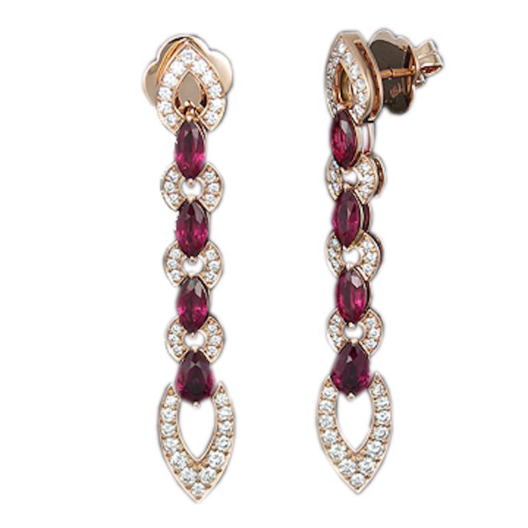 Ruby and Diamond Drop Earrings For Sale