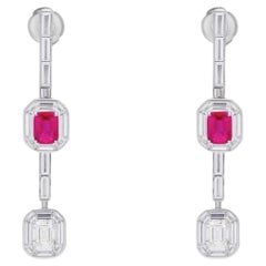 Pendientes de gota de rubí y diamante