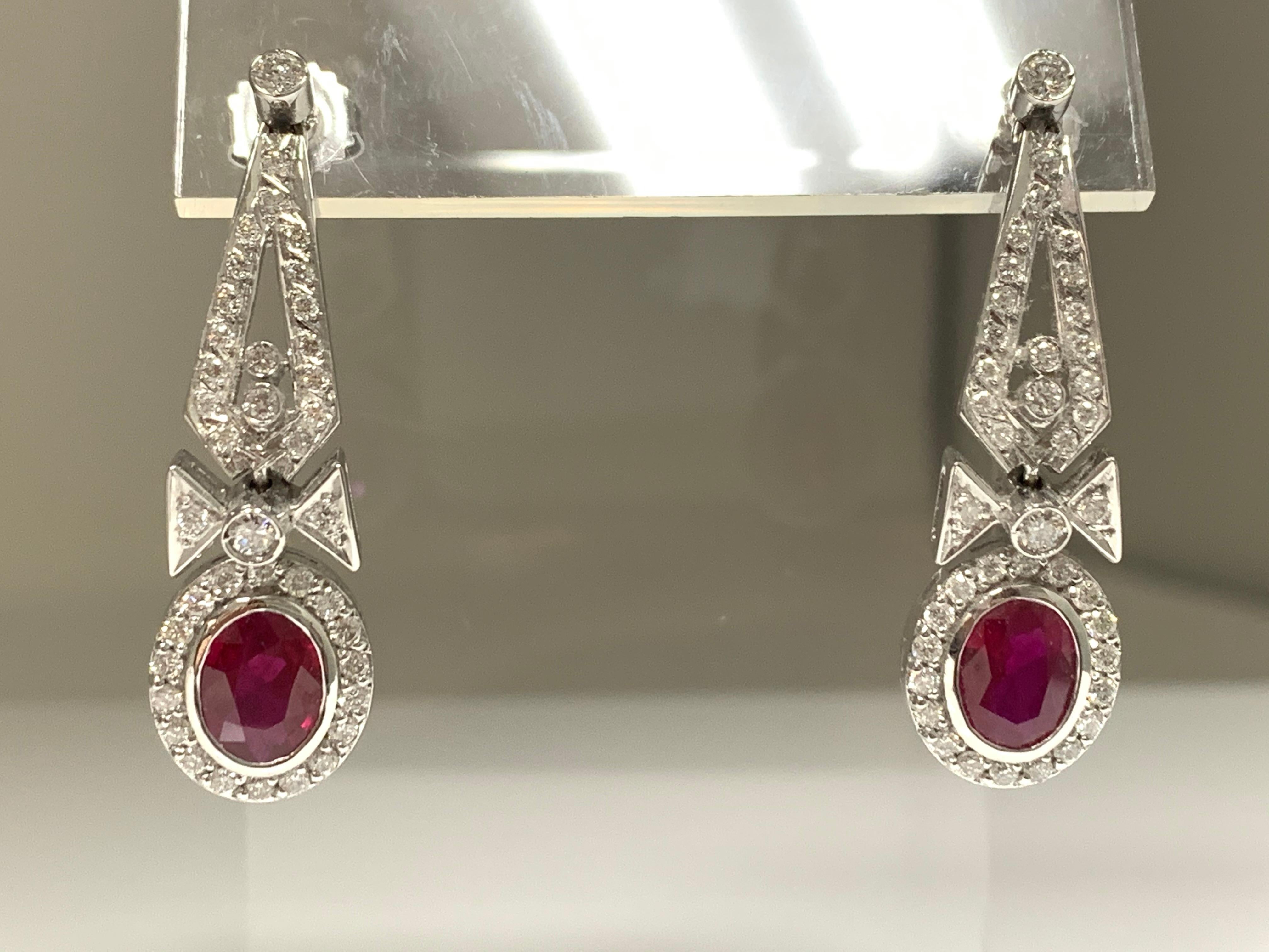 Ruby and Diamond Drop Earrings in 18 Karat White Gold For Sale 1