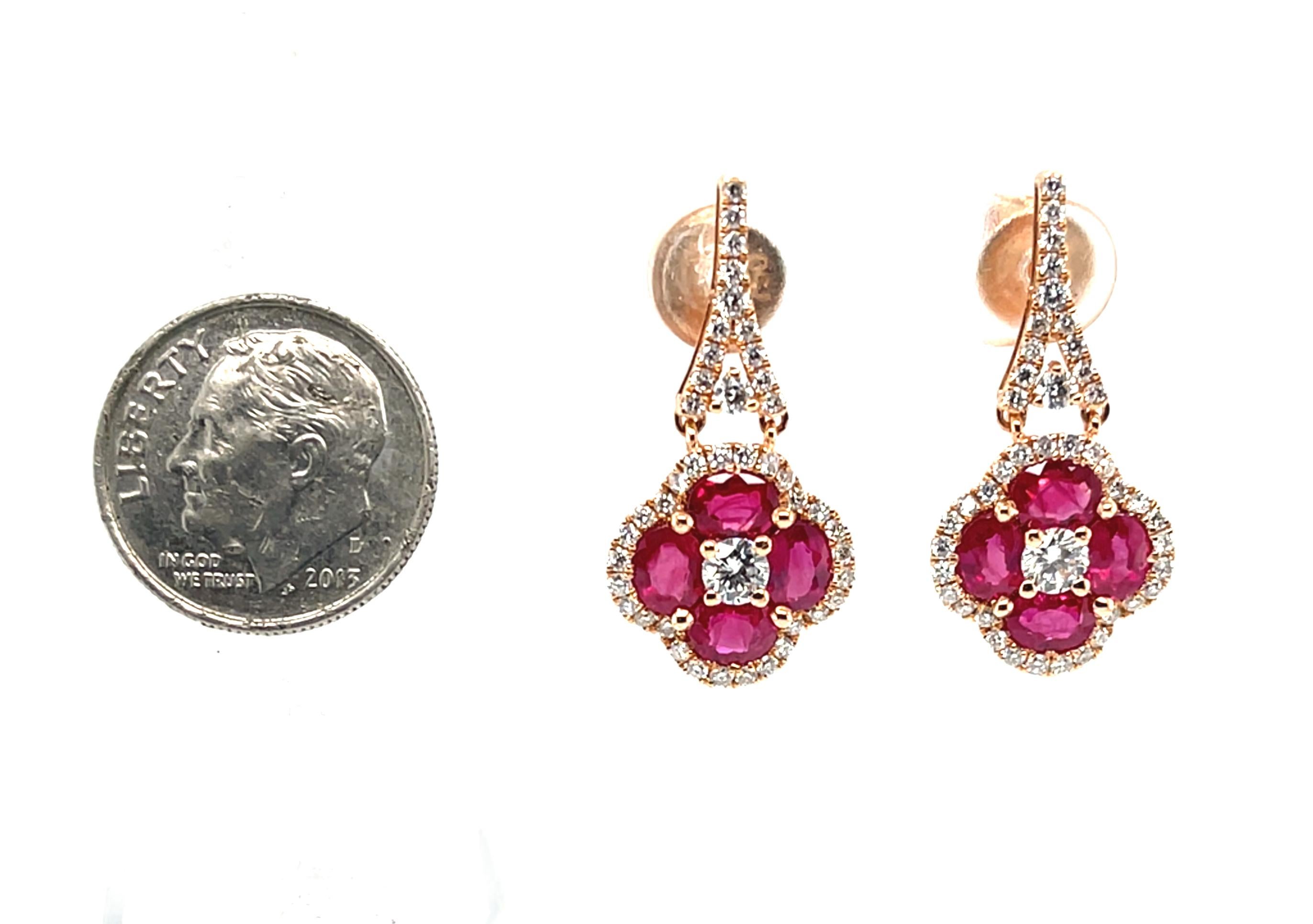 Rubin- und Diamant-Tropfenohrringe aus 18 Karat Gelbgold, insgesamt 2,83 Karat im Zustand „Neu“ im Angebot in Los Angeles, CA
