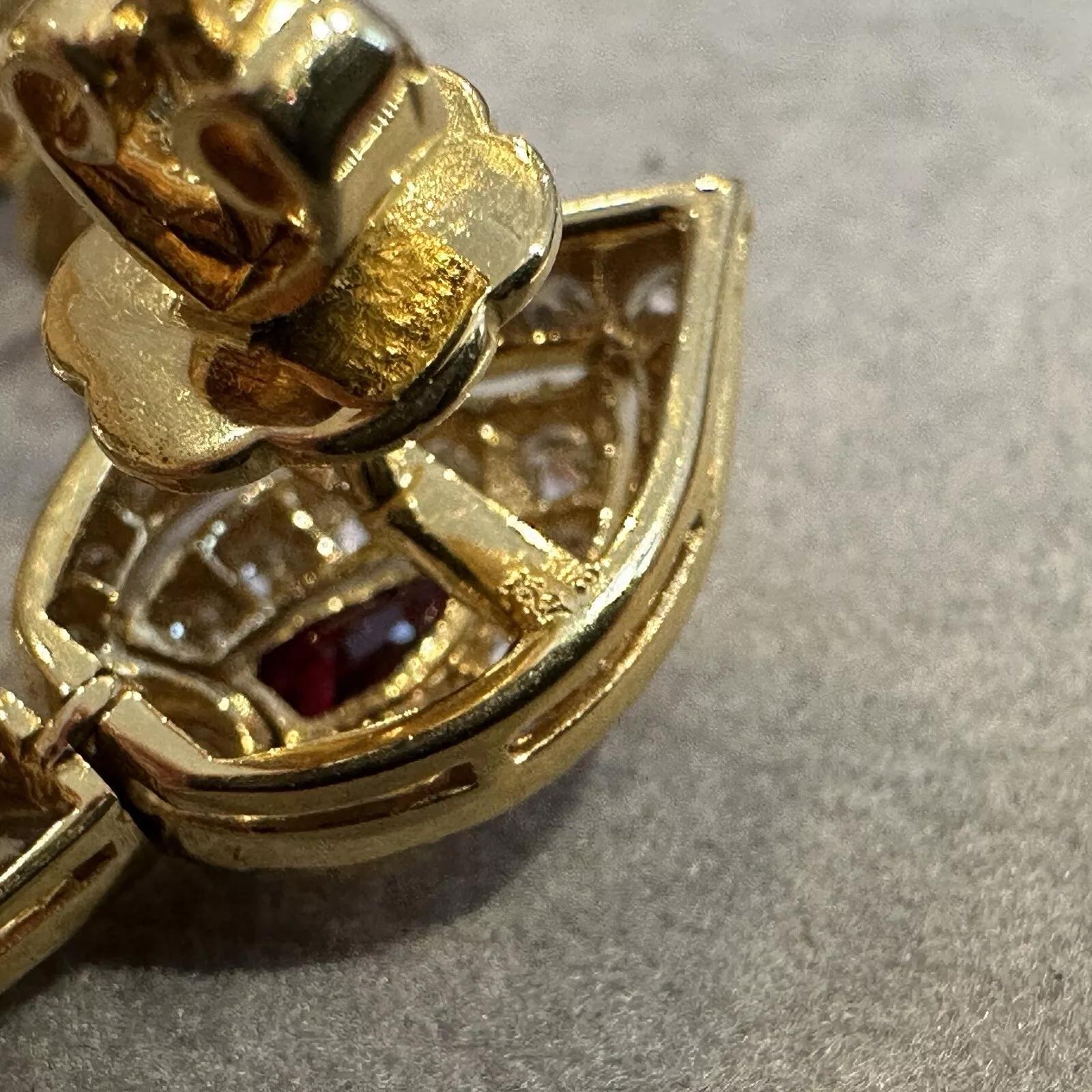 Ruby and Diamond Drop Earrings in 18k Yellow Gold In Excellent Condition For Sale In La Jolla, CA