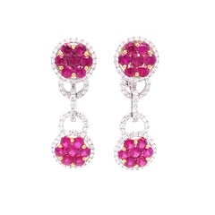 Ruby and Diamond Drop Earrings Set in 18 Karat White and Yellow Gold