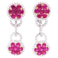 Vintage Ruby and Diamond Drop Earrings Set in 18 Karat White and Yellow Gold