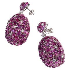 Ruby and Diamond Drop Earrings Set in 18k White Gold by Shirin Uma