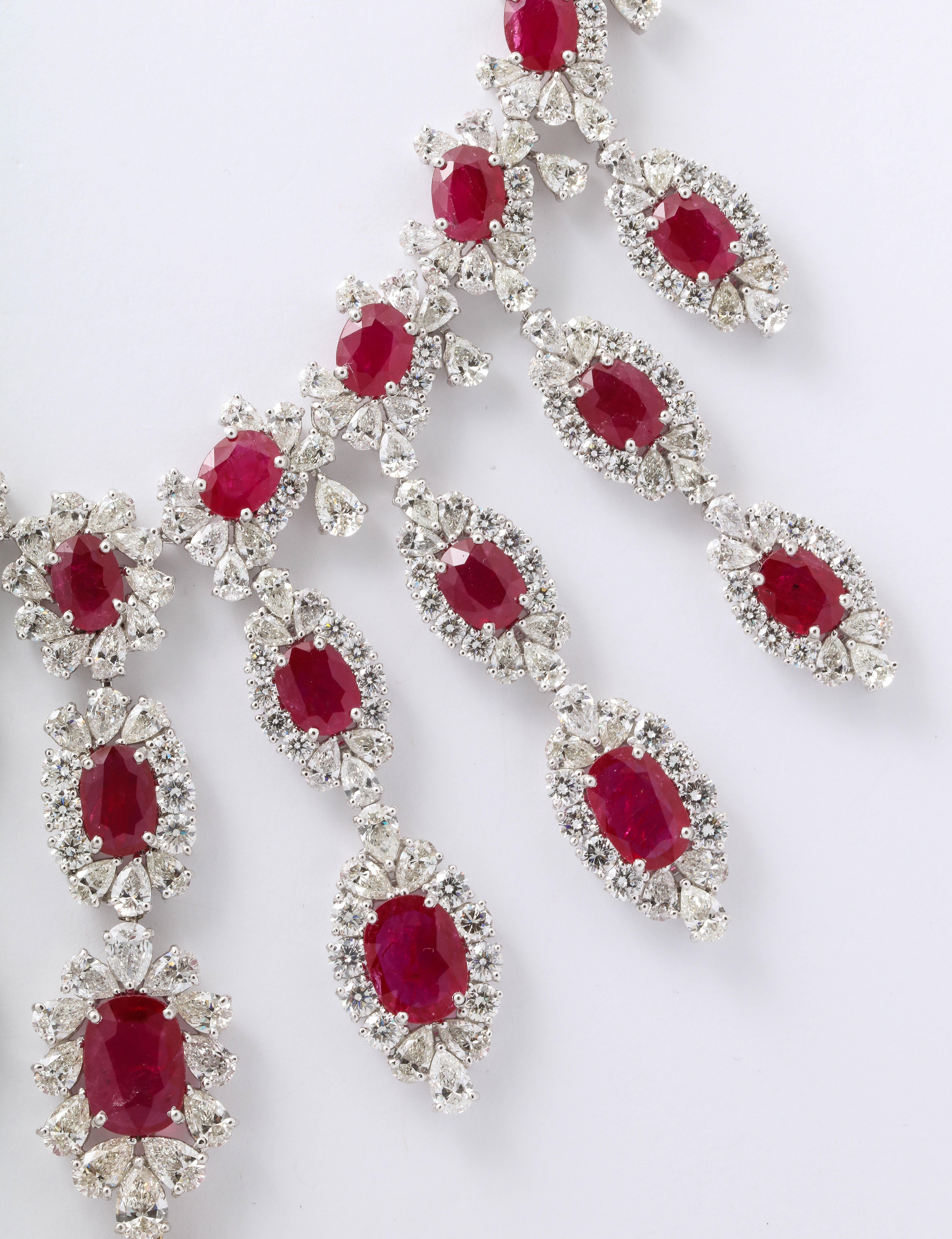 Oval Cut Ruby and Diamond Drop Necklace For Sale