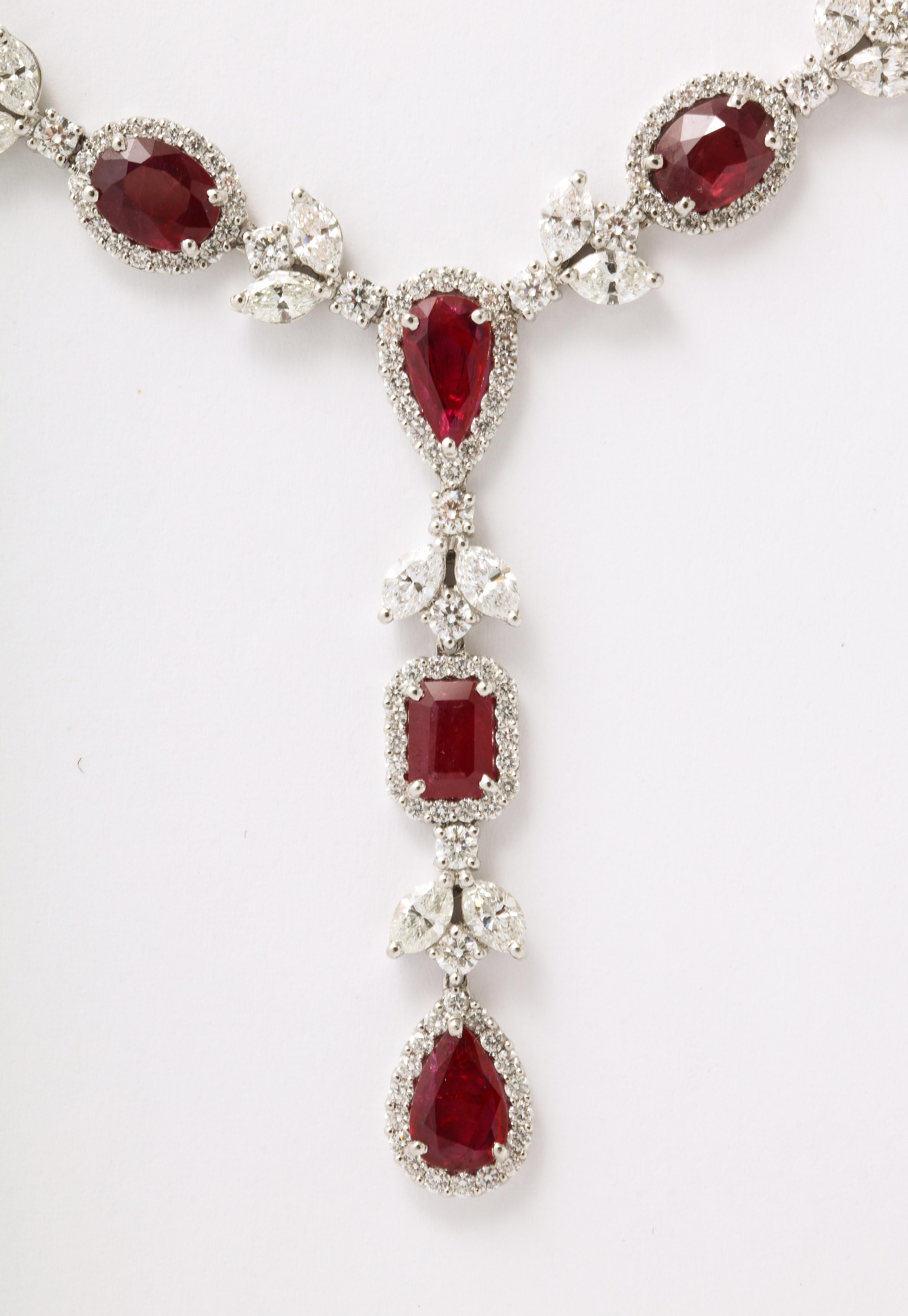 Women's Ruby and Diamond Drop Necklace For Sale