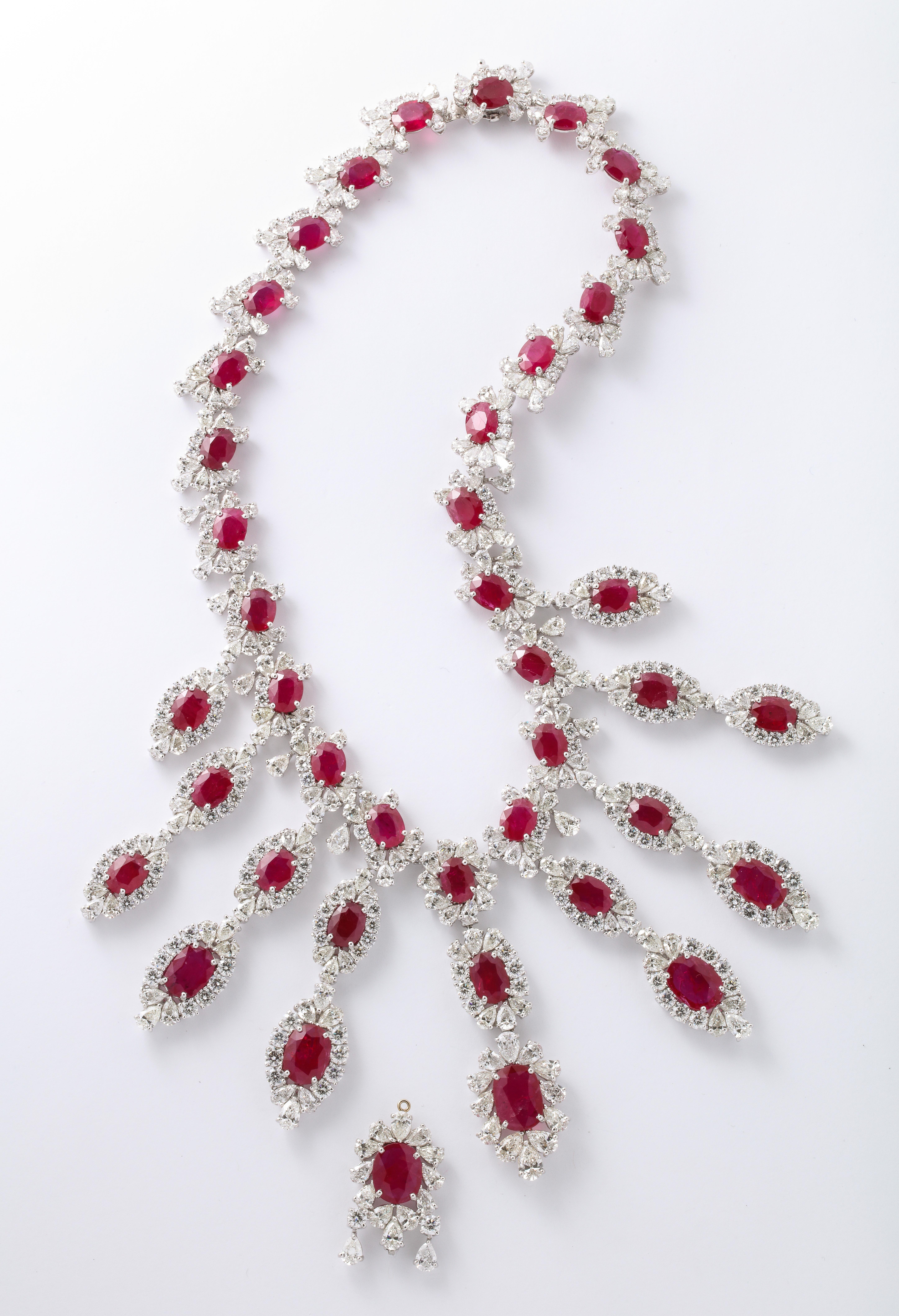 Women's or Men's Ruby and Diamond Drop Necklace For Sale