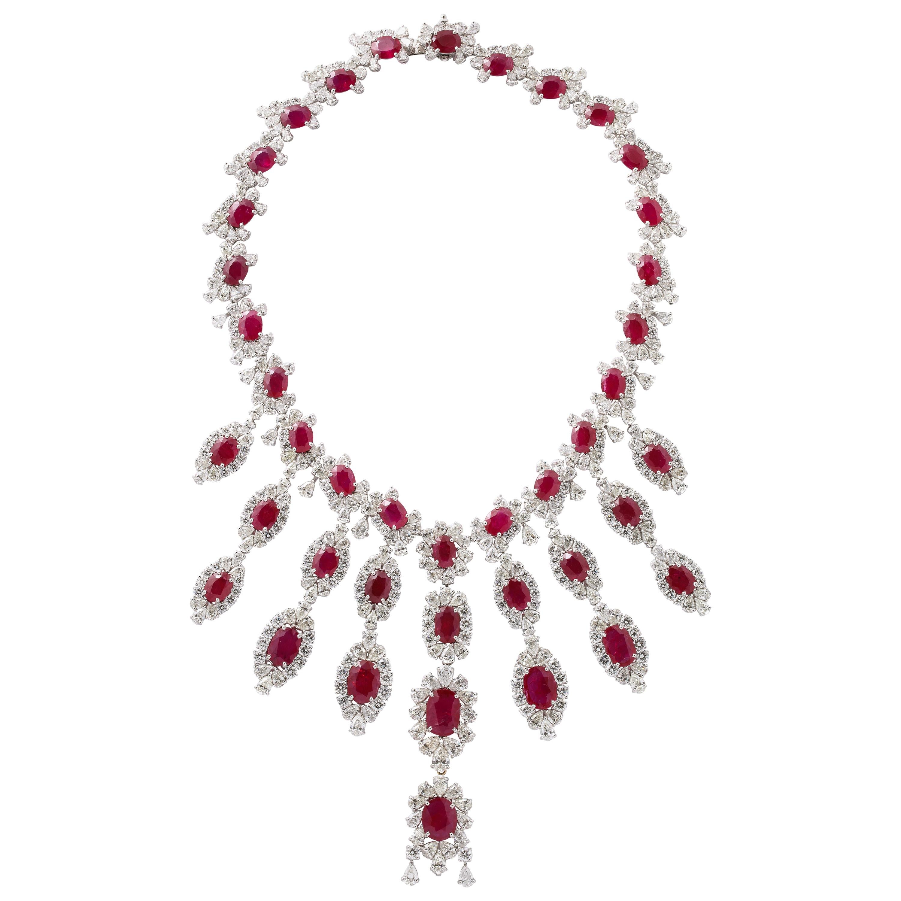 Ruby and Diamond Drop Necklace For Sale