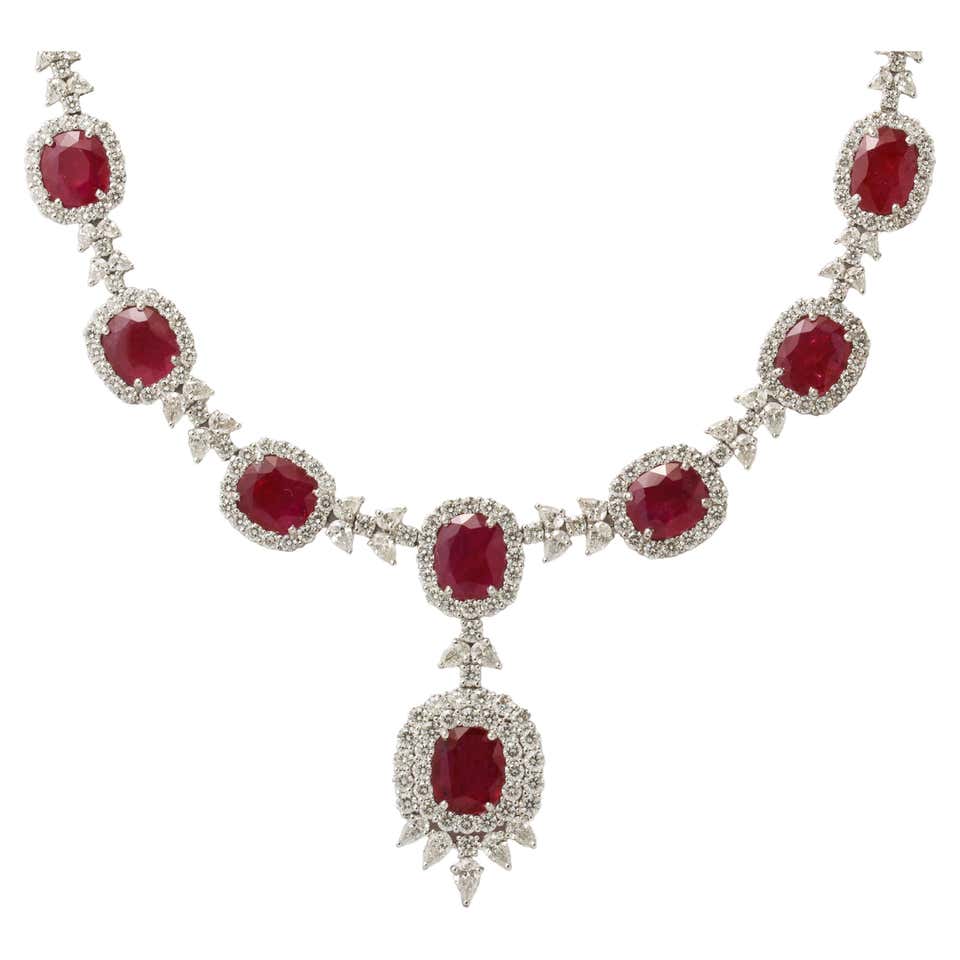 Ruby and Diamond Drop Necklace For Sale at 1stDibs | ruby set jewelry