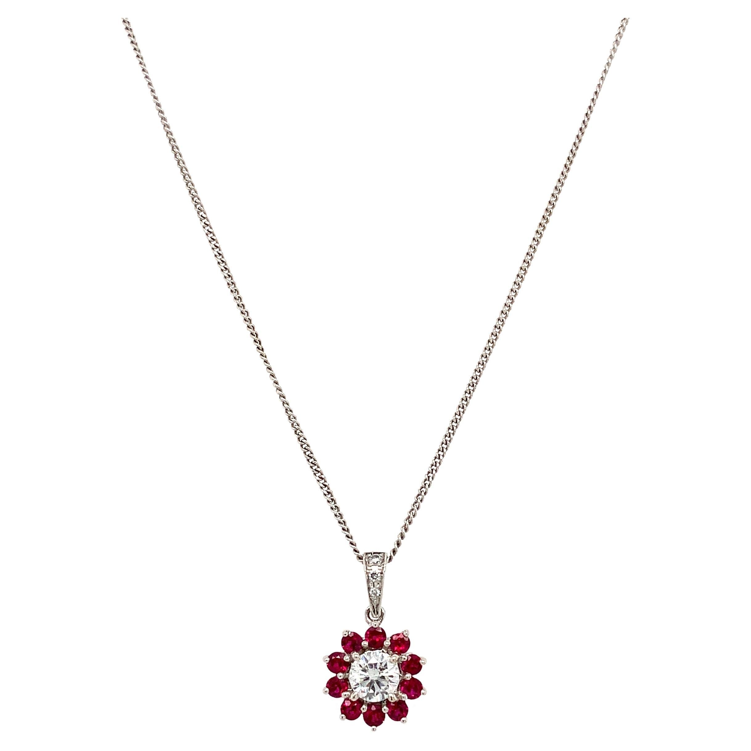 Collar colgante gota de rubí y diamante Oro blanco 18k