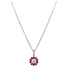 Collar colgante gota de rubí y diamante Oro blanco 18k