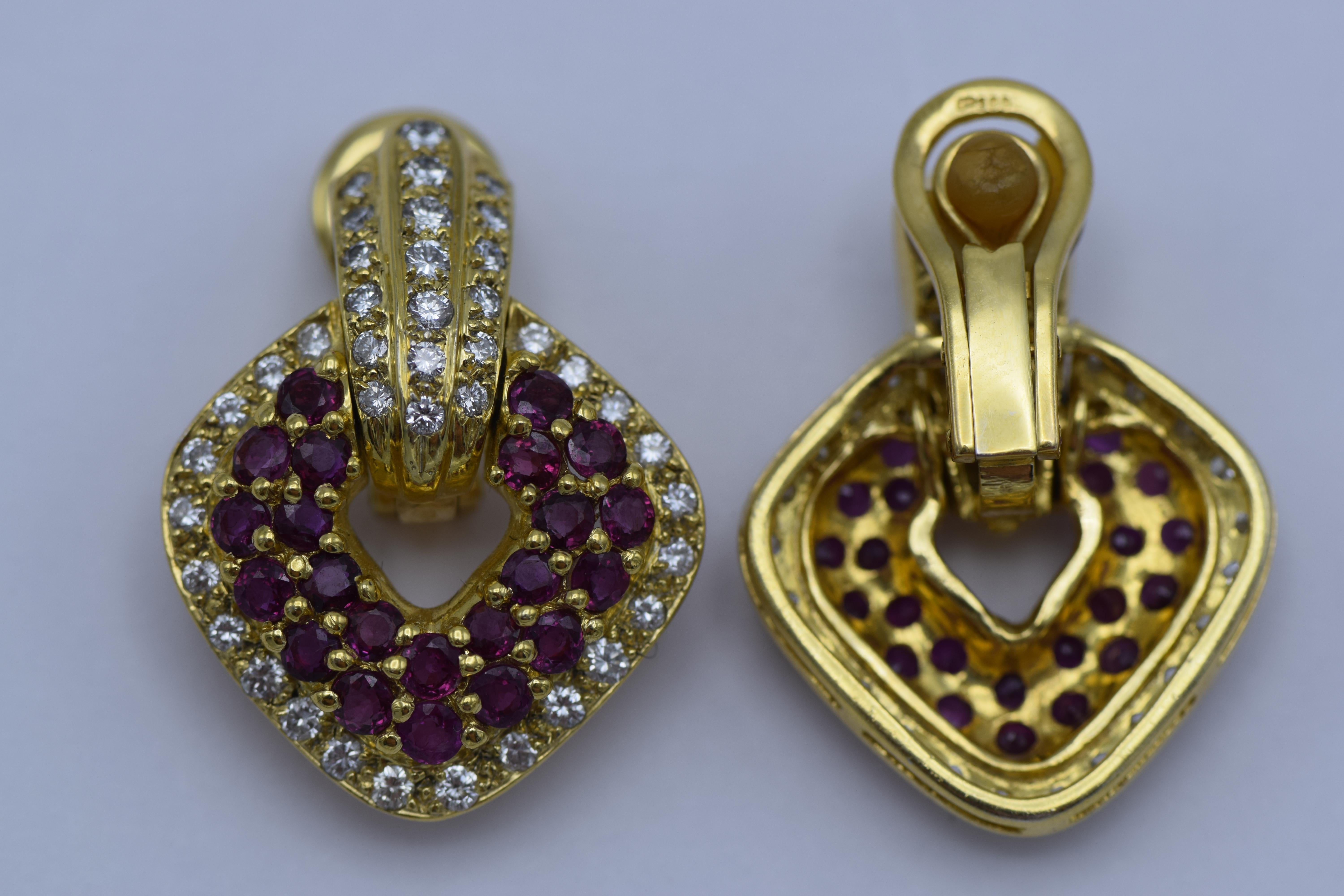Artist Ruby and Diamond Ear Clips For Sale