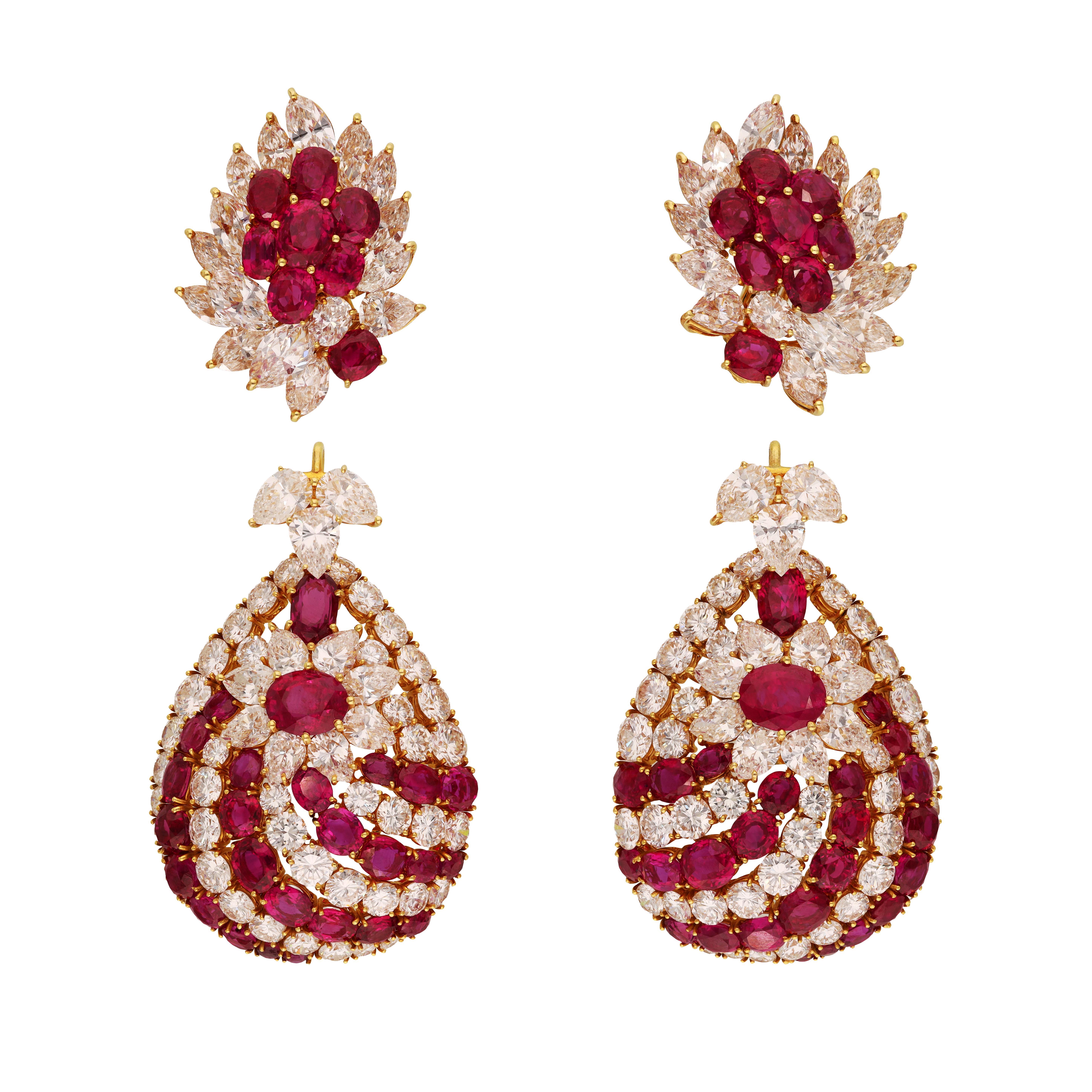 Clips d'oreilles en rubis et diamants Unisexe en vente