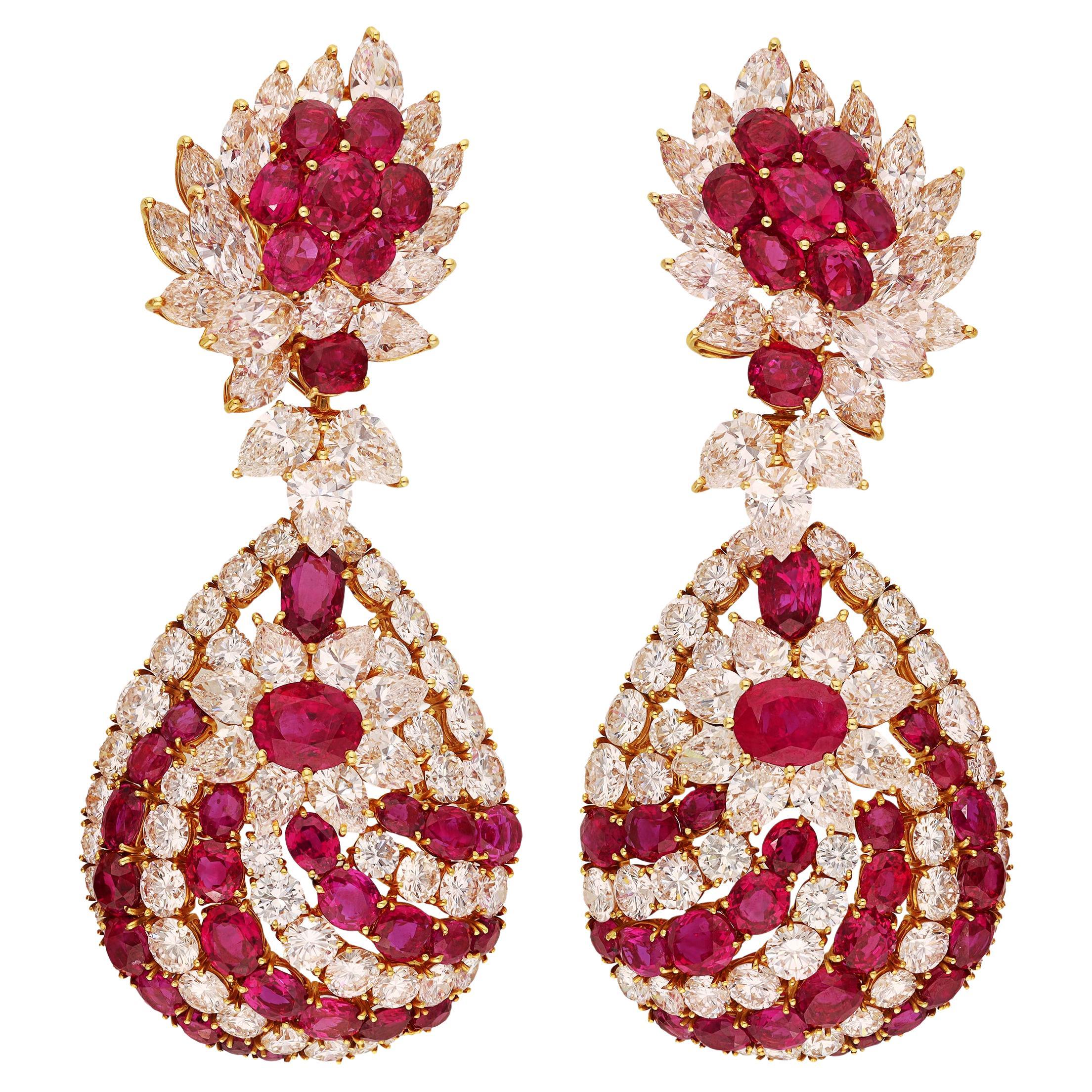 Ruby and Diamond Ear Clips