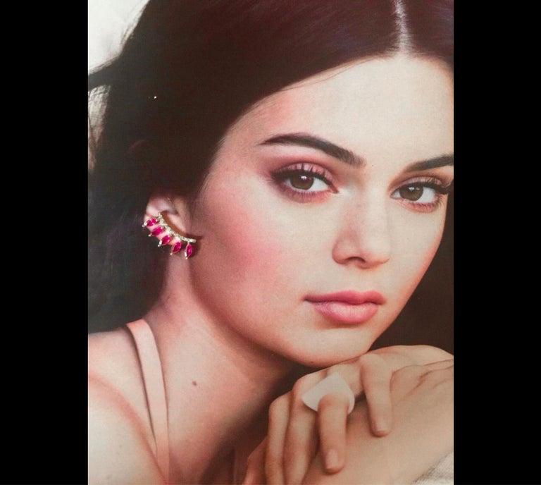 Ruby and Diamond Ear Cuff Climber Earrings 18 Karat Gold For Sale at 1stDibs