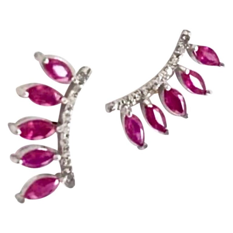 Ruby and Diamond Ear Cuff Climber Earrings 18 Karat Gold For Sale at 1stDibs