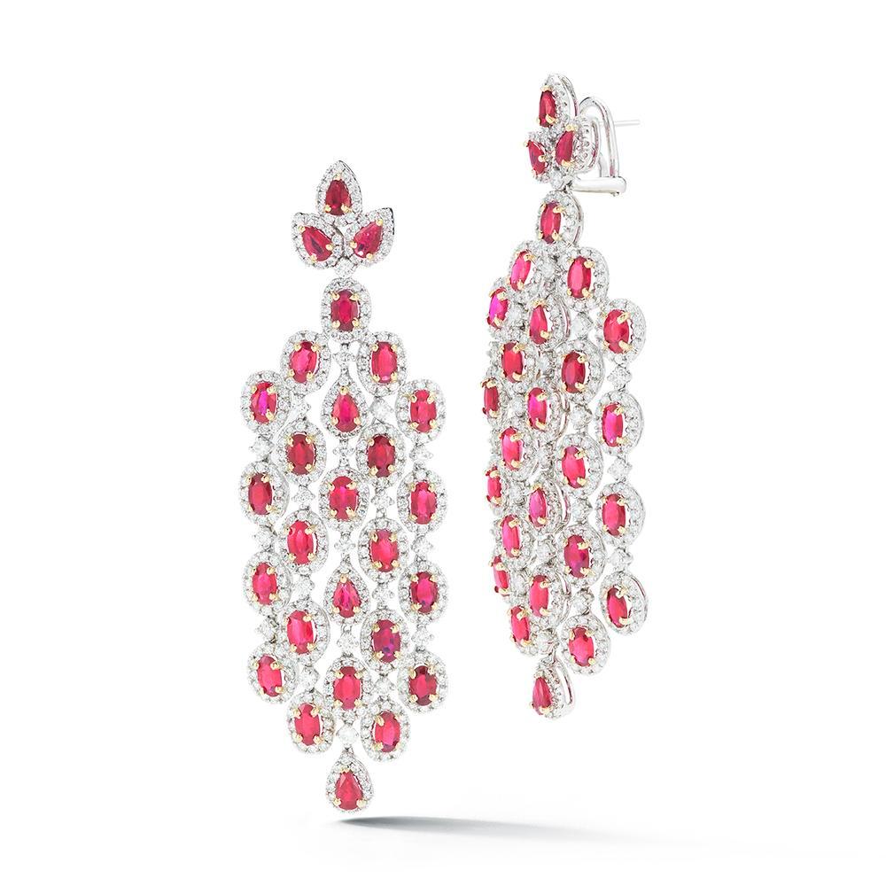 RUBY EARRING
A simpler version of our cascading ruby earrings for an elegant and fluid look.
Item:	# 02723
Setting:	18K W
Color Weight:	15.78 ct. of Ruby
Diamond Weight:	7.64 ct. of Diamonds
 