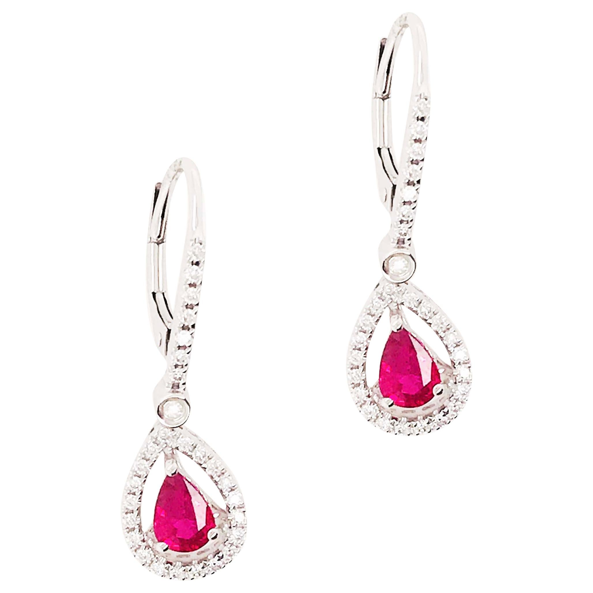Ruby and Diamond Earring Dangles, 18 Karat Gold Ruby and Diamond July Earrings