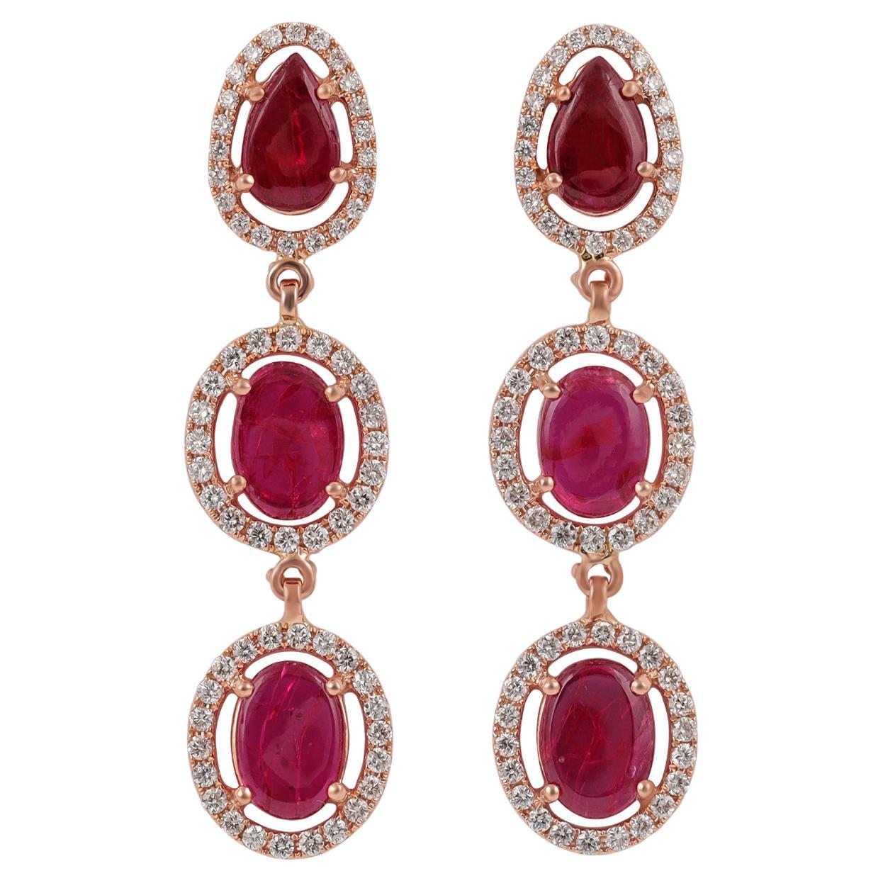 Ruby and Diamond Earring Studded in 18 Karat Rose Gold For Sale