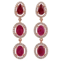 Ruby and Diamond Earring Studded in 18 Karat Rose Gold