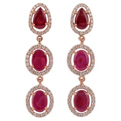 Boucle d'oreille rubis et diamant en or rose 18 carats